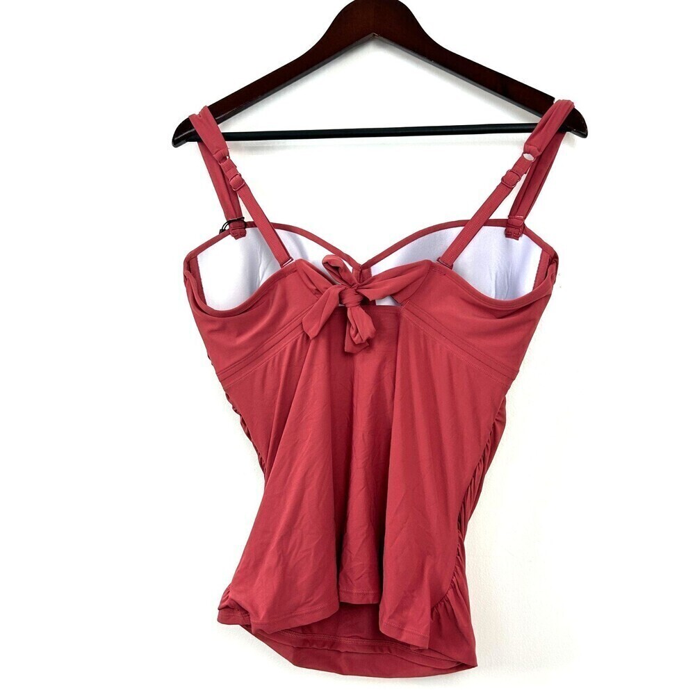 Coco Reef Charisma Women Size 36DD Coral Tankini Top Tie Back Ruched Pleated - Picture 6 of 10